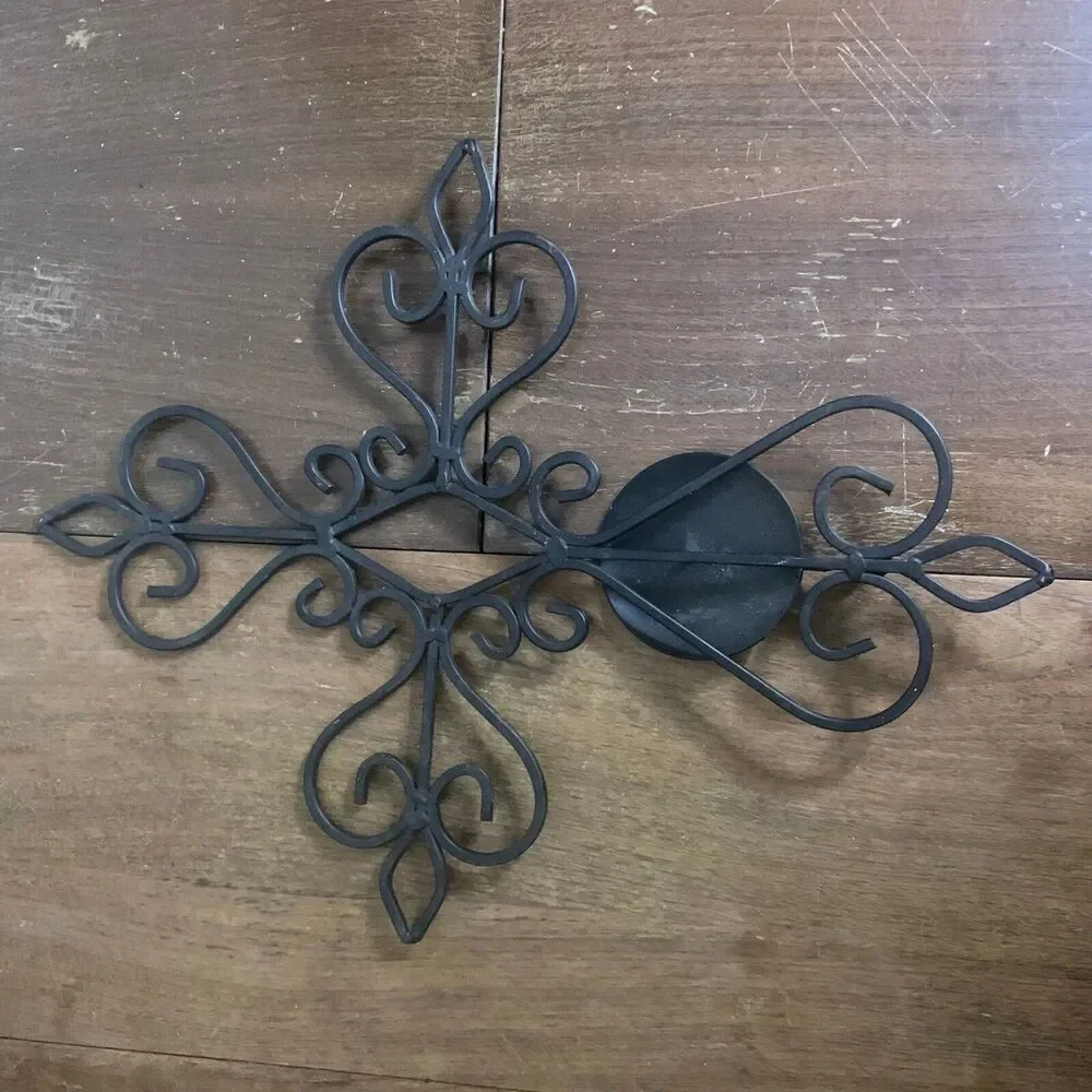 Cast Iron‎ ornate decorative religious Cross candle holder indoor outdoor decor